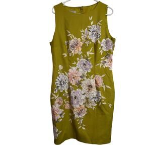 Hobbs London Floral Sheath Dress Size 12 Green Pink Sleeveless Career Wedding